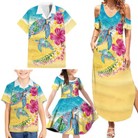 Hawaiian Tropical Plants Turtles Family Matching Summer Maxi Dress and Hawaiian Shirt Watercolor Style - Polynesian Pride