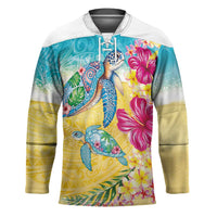 Hawaiian Tropical Plants Turtles Hockey Jersey Watercolor Style - Polynesian Pride