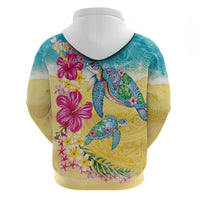 Hawaiian Tropical Plants Turtles Hoodie Watercolor Style - Polynesian Pride