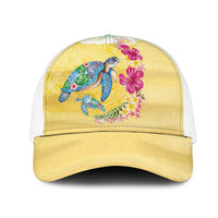 Hawaiian Tropical Plants Turtles Mesh Trucker Cap Watercolor Style - Polynesian Pride