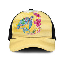 Hawaiian Tropical Plants Turtles Mesh Trucker Cap Watercolor Style - Polynesian Pride