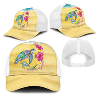 Hawaiian Tropical Plants Turtles Mesh Trucker Cap Watercolor Style - Polynesian Pride