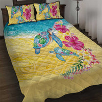 Hawaiian Tropical Plants Turtles Quilt Bed Set Watercolor Style - Polynesian Pride