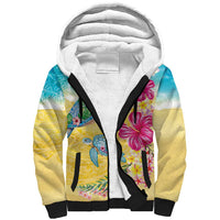 Hawaiian Tropical Plants Turtles Sherpa Hoodie Watercolor Style - Polynesian Pride