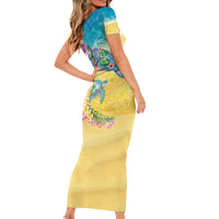 Hawaiian Tropical Plants Turtles Short Sleeve Bodycon Dress Watercolor Style - Polynesian Pride