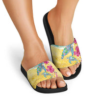 Hawaiian Tropical Plants Turtles Slide Sandals Watercolor Style - Polynesian Pride