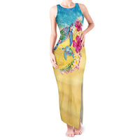 Hawaiian Tropical Plants Turtles Tank Maxi Dress Watercolor Style - Polynesian Pride