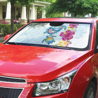 Hawaiian Abstract Art Turtles Auto Sun Shade with Plumeria and Hibiscus - Polynesian Pride