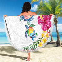 Hawaiian Abstract Art Turtles Beach Blanket with Plumeria and Hibiscus - Polynesian Pride