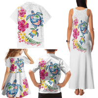 Hawaiian Abstract Art Turtles Family Matching Tank Maxi Dress and Hawaiian Shirt with Plumeria and Hibiscus - Polynesian Pride