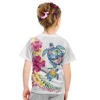 Hawaiian Abstract Art Turtles Kid T Shirt with Plumeria and Hibiscus - Polynesian Pride