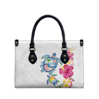Hawaiian Abstract Art Turtles Leather Bag with Plumeria and Hibiscus - Polynesian Pride
