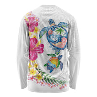 Hawaiian Abstract Art Turtles Long Sleeve Shirt with Plumeria and Hibiscus - Polynesian Pride