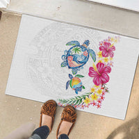 Hawaiian Abstract Art Turtles Rubber Doormat with Plumeria and Hibiscus - Polynesian Pride
