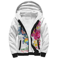 Hawaiian Abstract Art Turtles Sherpa Hoodie with Plumeria and Hibiscus - Polynesian Pride
