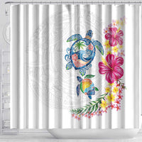 Hawaiian Abstract Art Turtles Shower Curtain with Plumeria and Hibiscus - Polynesian Pride