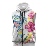 Hawaiian Abstract Art Turtles Sleeveless Zip Hoodie with Plumeria and Hibiscus - Polynesian Pride