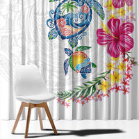 Hawaiian Abstract Art Turtles Window Curtain with Plumeria and Hibiscus - Polynesian Pride