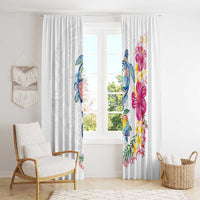Hawaiian Abstract Art Turtles Window Curtain with Plumeria and Hibiscus - Polynesian Pride