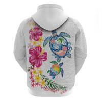 Hawaiian Abstract Art Turtles Zip Hoodie with Plumeria and Hibiscus - Polynesian Pride