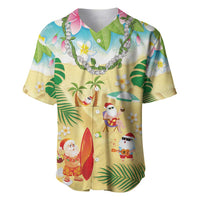 Hawaiian Mele Kalikimaka Baseball Jersey Tropical Plumeria and Lei Funny Santa Beach LT03 Multicolor - Polynesian Pride