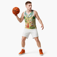 Hawaiian Mele Kalikimaka Basketball Jersey Tropical Plumeria and Lei Funny Santa Beach - Polynesian Pride