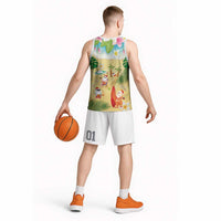 Hawaiian Mele Kalikimaka Basketball Jersey Tropical Plumeria and Lei Funny Santa Beach - Polynesian Pride