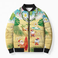 Hawaiian Mele Kalikimaka Bomber Puffer Jacket Tropical Plumeria and Lei Funny Santa Beach LT03 Unisex Multicolor - Polynesian Pride