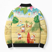 Hawaiian Mele Kalikimaka Bomber Puffer Jacket Tropical Plumeria and Lei Funny Santa Beach LT03 - Polynesian Pride