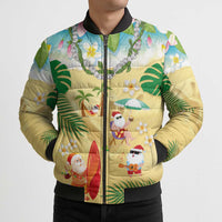 Hawaiian Mele Kalikimaka Bomber Puffer Jacket Tropical Plumeria and Lei Funny Santa Beach LT03 - Polynesian Pride