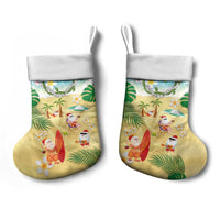 Hawaiian Mele Kalikimaka Christmas Stocking Funny Santa Claus on Beach with Tropical Plants and Lei - Polynesian Pride