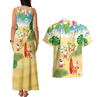 Hawaiian Mele Kalikimaka Couples Matching Tank Maxi Dress and Hawaiian Shirt Tropical Plumeria and Lei Funny Santa Beach - Polynesian Pride