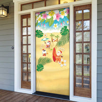 Hawaiian Mele Kalikimaka Door Cover Tropical Plumeria and Lei Funny Santa Beach - Polynesian Pride