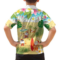 Hawaiian Mele Kalikimaka Family Matching Off Shoulder Short Dress and Hawaiian Shirt Tropical Plumeria and Lei Funny Santa Beach - Polynesian Pride