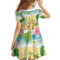 Hawaiian Mele Kalikimaka Family Matching Short Sleeve Bodycon Dress and Hawaiian Shirt Tropical Plumeria and Lei Funny Santa Beach - Polynesian Pride