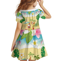 Hawaiian Mele Kalikimaka Kid Short Sleeve Dress Tropical Plumeria and Lei Funny Santa Beach - Polynesian Pride