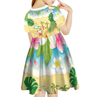 Hawaiian Mele Kalikimaka Kid Short Sleeve Dress Tropical Plumeria and Lei Funny Santa Beach - Polynesian Pride