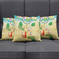 Hawaiian Mele Kalikimaka Pillow Cover Tropical Plumeria and Lei Funny Santa Beach - Polynesian Pride