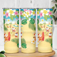 Hawaiian Mele Kalikimaka Skinny Tumbler Tropical Plumeria and Lei Funny Santa Beach - Polynesian Pride