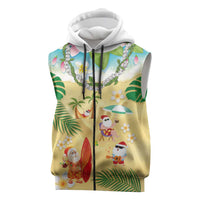 Hawaiian Mele Kalikimaka Sleeveless Zip Hoodie Tropical Plumeria and Lei Funny Santa Beach - Polynesian Pride