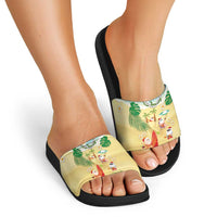 Hawaiian Mele Kalikimaka Slide Sandals Tropical Plumeria and Lei Funny Santa Beach - Polynesian Pride