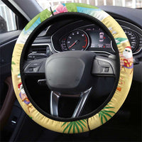 Hawaiian Mele Kalikimaka Steering Wheel Cover Tropical Plumeria and Lei Funny Santa Beach - Polynesian Pride