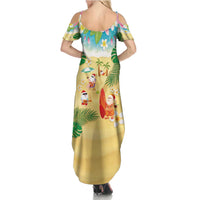 Hawaiian Mele Kalikimaka Summer Maxi Dress Tropical Plumeria and Lei Funny Santa Beach - Polynesian Pride
