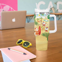 Hawaiian Mele Kalikimaka Tumbler With Handle Tropical Plumeria and Lei Funny Santa Beach - Polynesian Pride