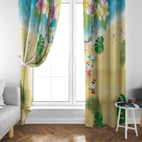 Hawaiian Mele Kalikimaka Window Curtain Tropical Plumeria and Lei Funny Santa Beach - Polynesian Pride