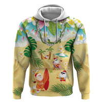 Hawaiian Mele Kalikimaka Zip Hoodie Tropical Plumeria and Lei Funny Santa Beach - Polynesian Pride
