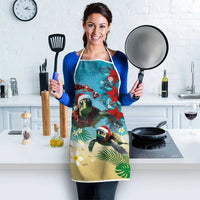 Hawaiian Mele Kalikimaka Apron Tropical Xmas Turtles Red Poinsettia Watercolor - Polynesian Pride