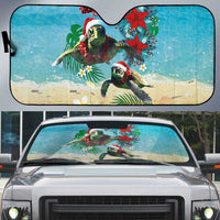 Hawaiian Mele Kalikimaka Auto Sun Shade Tropical Xmas Turtles Red Poinsettia Watercolor - Polynesian Pride