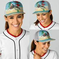 Hawaiian Mele Kalikimaka Baseball Net Cap Xmas Turtles and Tropical Plants with Red Poinsettia Watercolor Style - Polynesian Pride