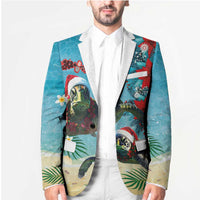 Hawaiian Mele Kalikimaka Blazer Tropical Xmas Turtles Red Poinsettia Watercolor - Polynesian Pride